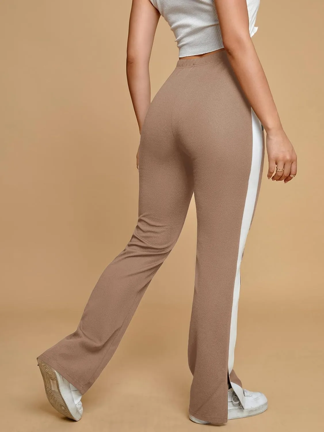 Floerns Women's Side Striped Elastic Waist Pants Straight Leg Workout Trousers