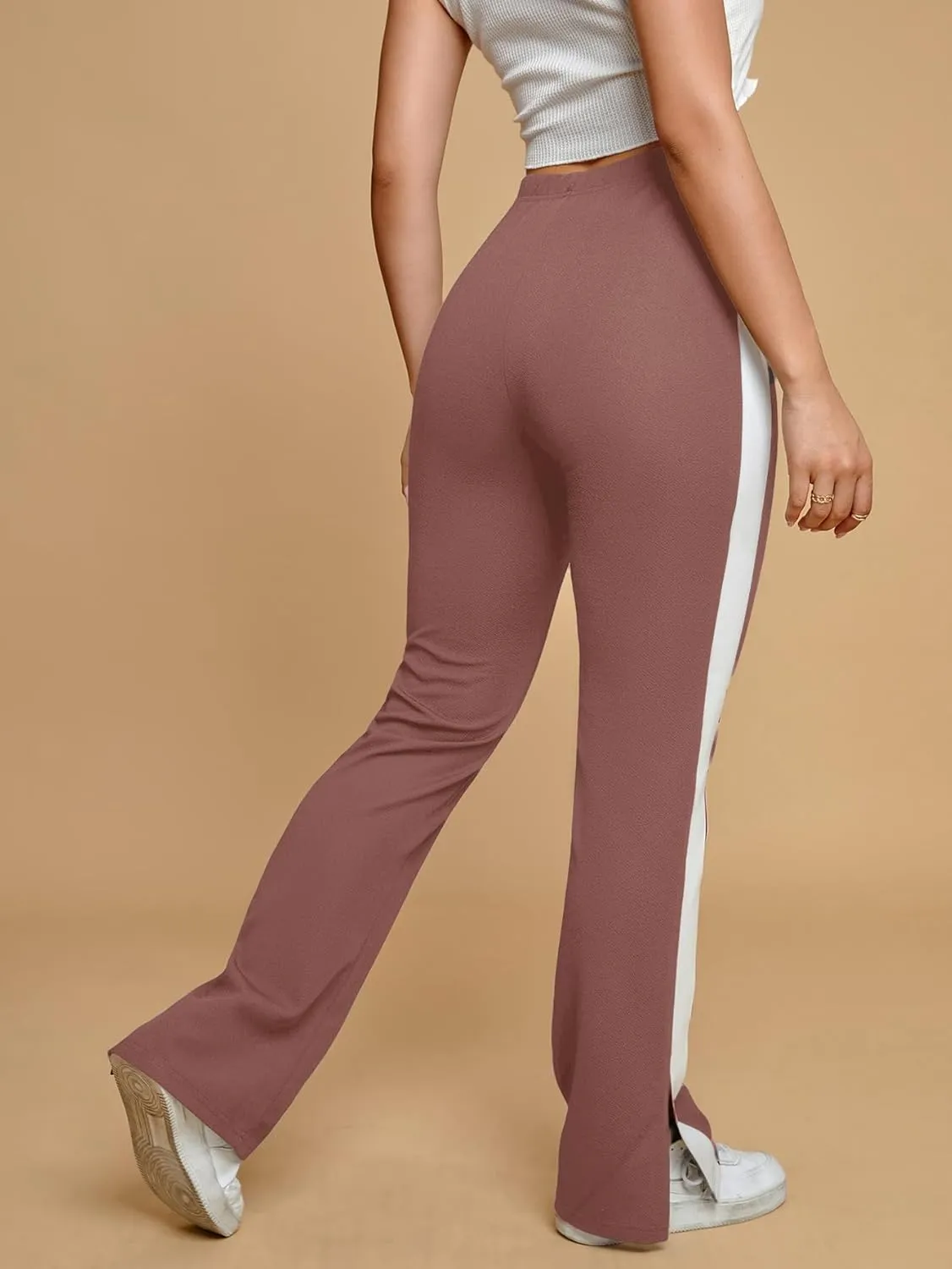 Floerns Women's Side Striped Elastic Waist Pants Straight Leg Workout Trousers