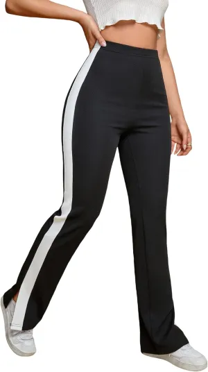 Floerns Women's Side Striped Elastic Waist Pants Straight Leg Workout Trousers