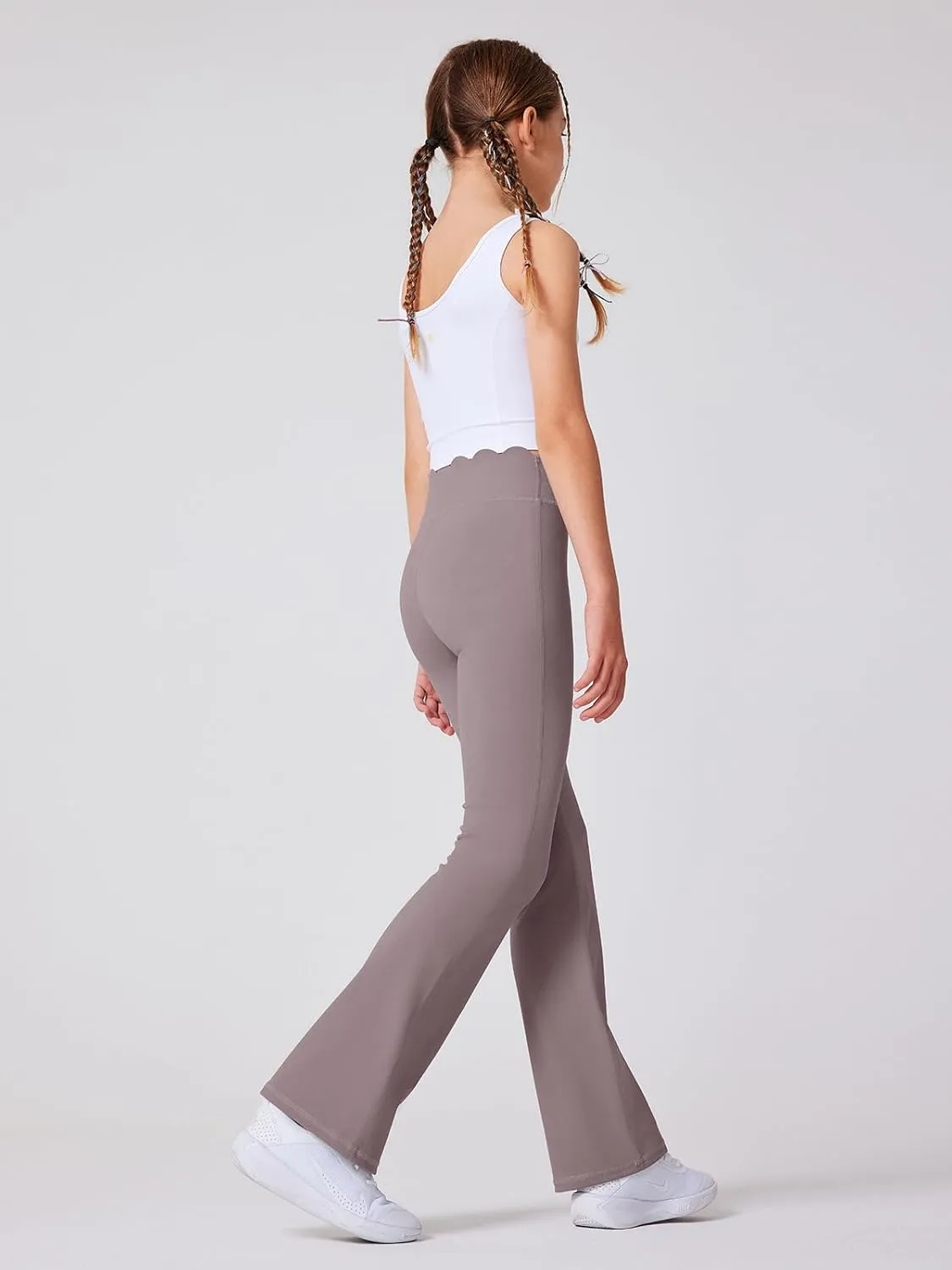 Girls Flared Pants Scallop Waist Yoga Pants Workout Running Leggings