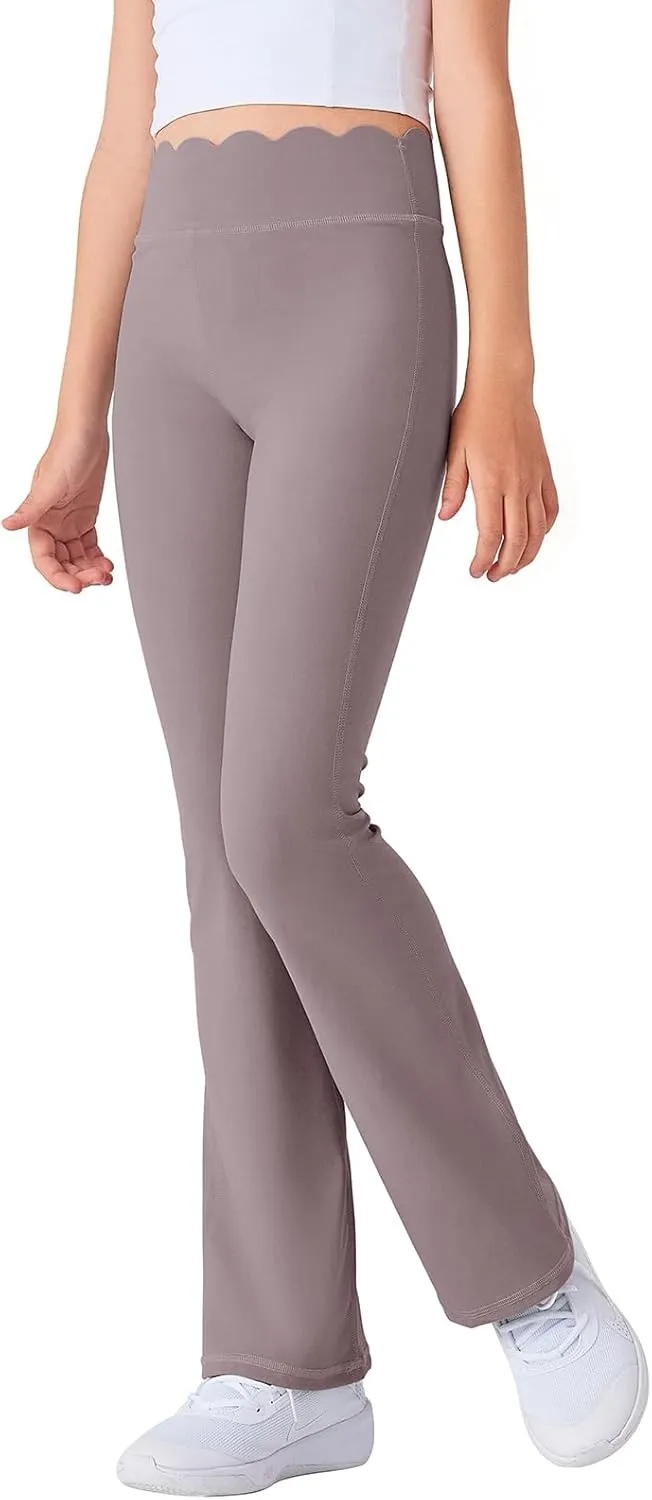 Girls Flared Pants Scallop Waist Yoga Pants Workout Running Leggings