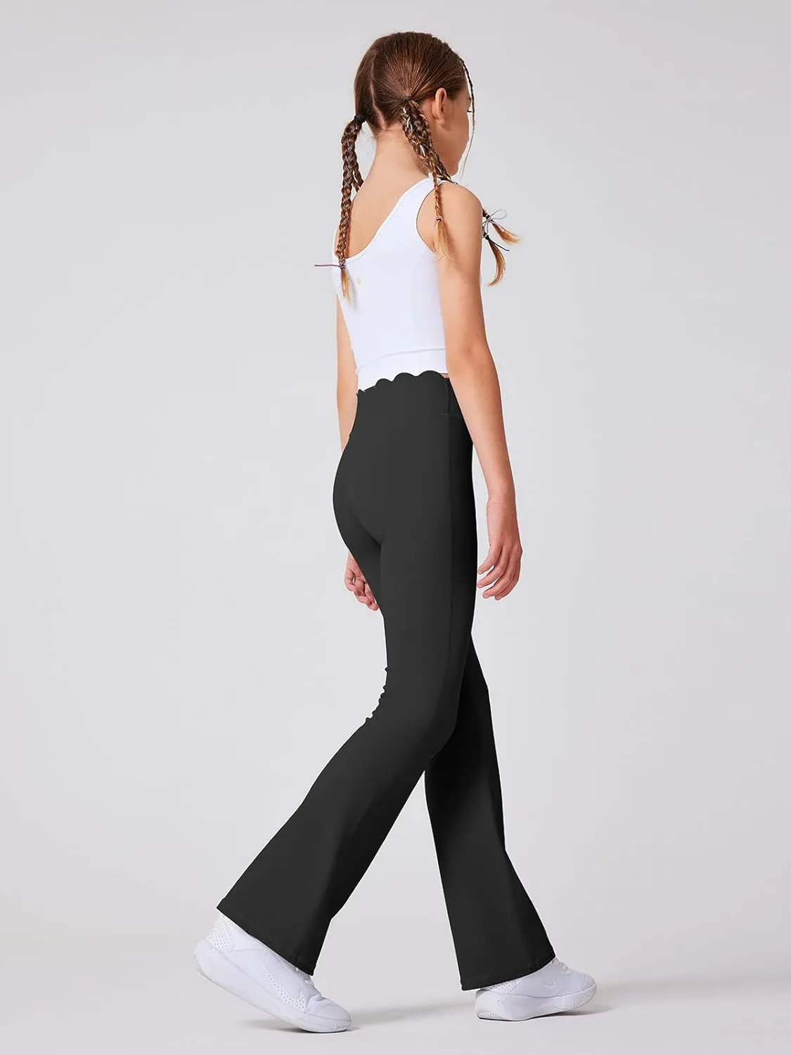 Girls Flared Pants Scallop Waist Yoga Pants Workout Running Leggings