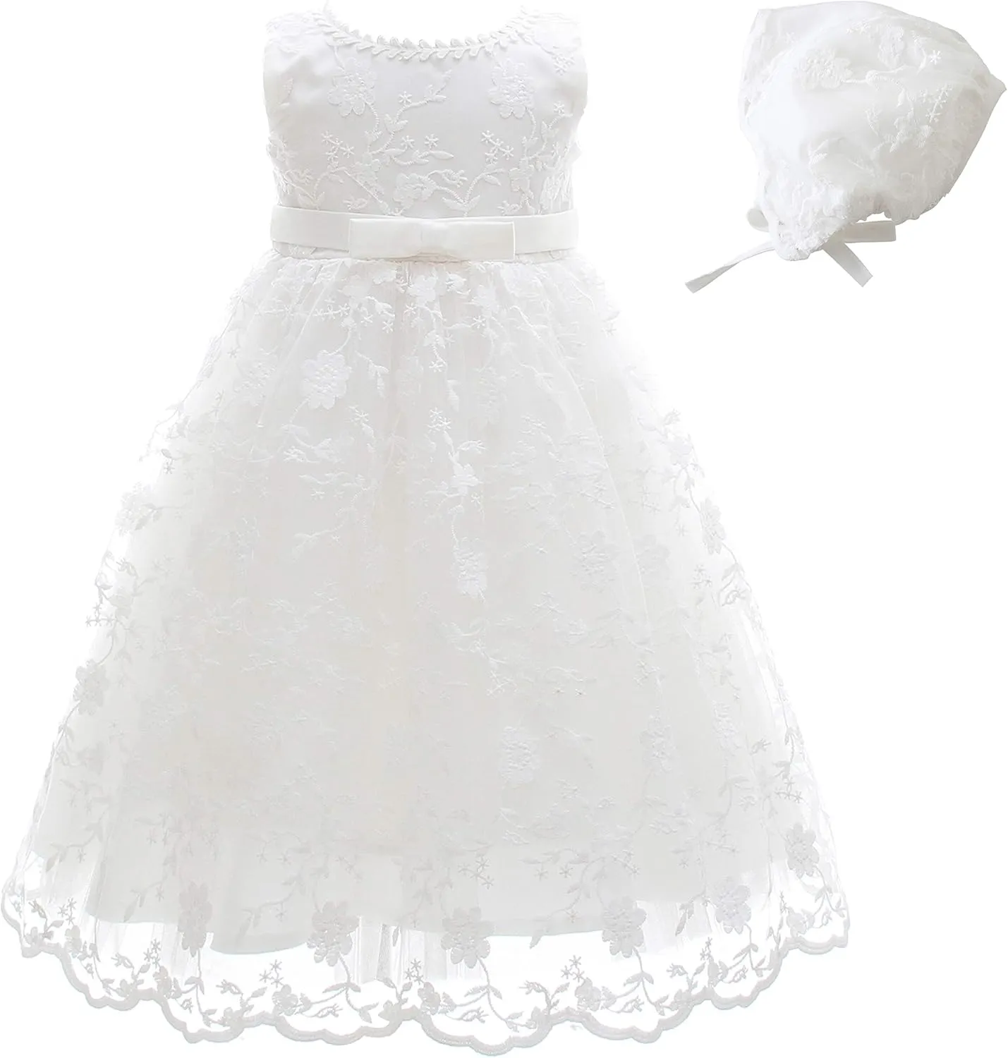 Glamulice Baby Girls Christening Baptism Dress Newborn Floral Embroidered Lace Dresses for Toddler