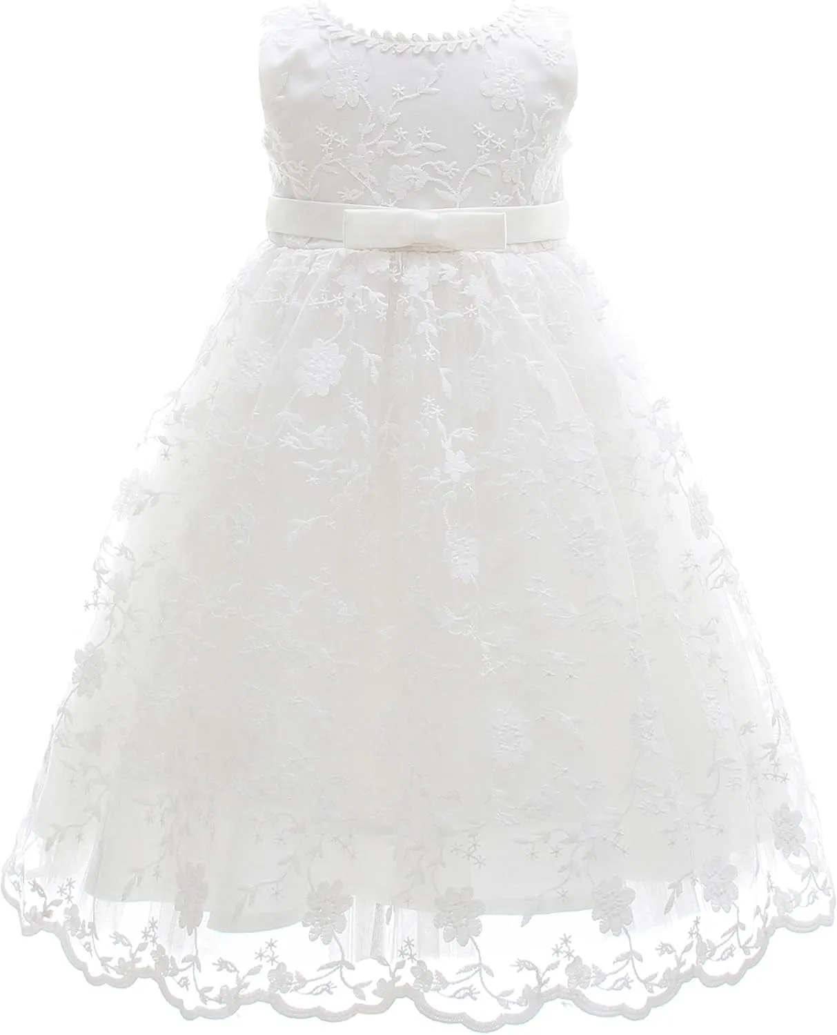 Glamulice Baby Girls Christening Baptism Dress Newborn Floral Embroidered Lace Dresses for Toddler
