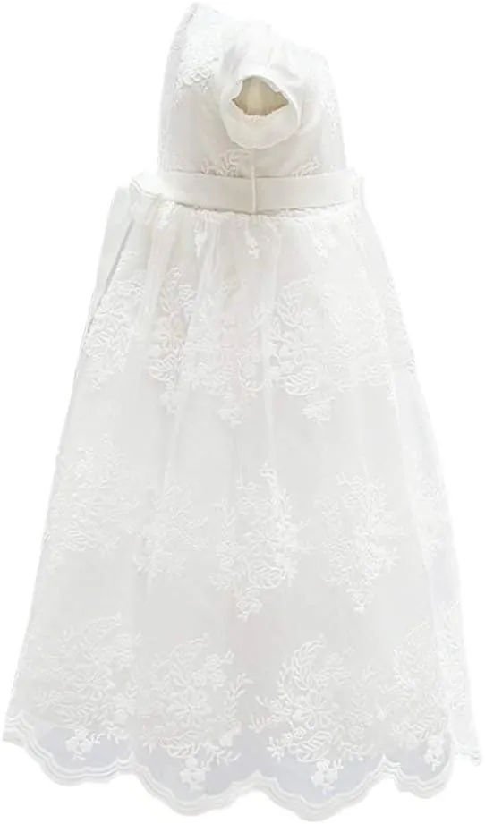 Glamulice Baby Girls Christening Baptism Dress Newborn Floral Embroidered Lace Dresses for Toddler