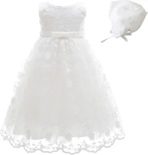 Glamulice Baby Girls Christening Baptism Dress Newborn Floral Embroidered Lace Dresses for Toddler