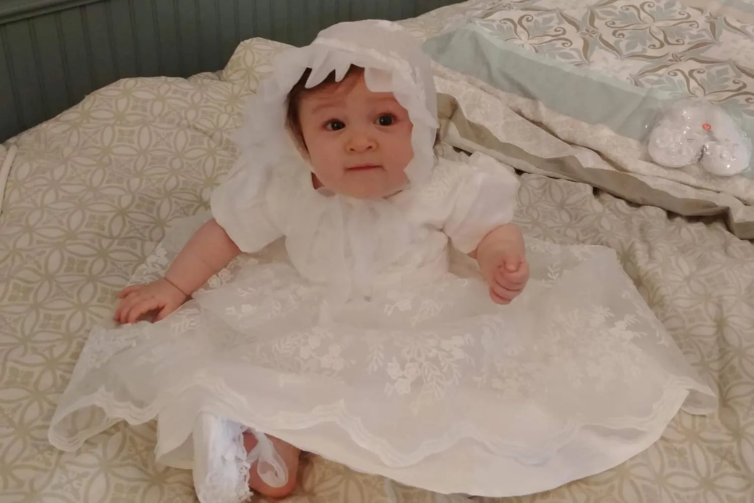 Glamulice Baby Girls Christening Baptism Dress Newborn Floral Embroidered Lace Dresses for Toddler