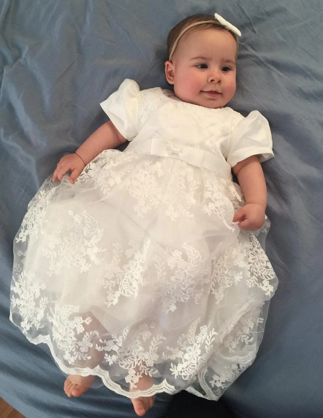 Glamulice Baby Girls Christening Baptism Dress Newborn Floral Embroidered Lace Dresses for Toddler