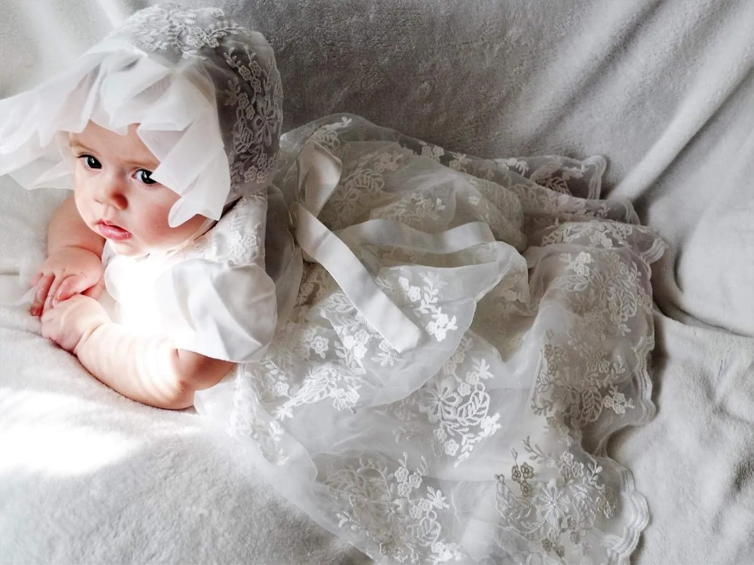 Glamulice Baby Girls Christening Baptism Dress Newborn Floral Embroidered Lace Dresses for Toddler