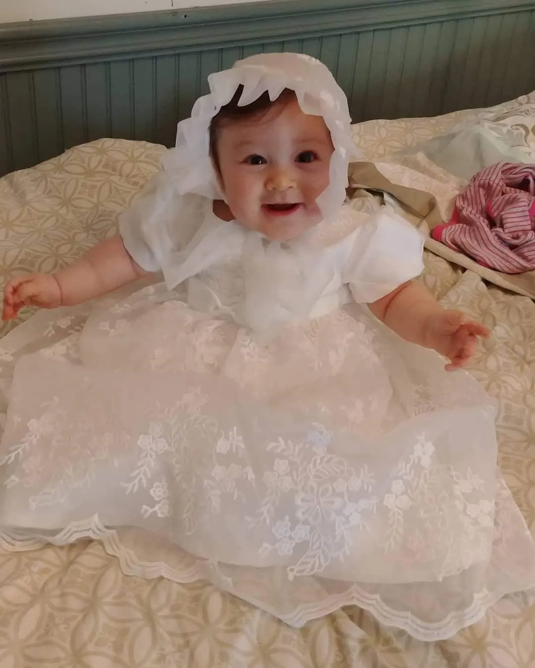 Glamulice Baby Girls Christening Baptism Dress Newborn Floral Embroidered Lace Dresses for Toddler