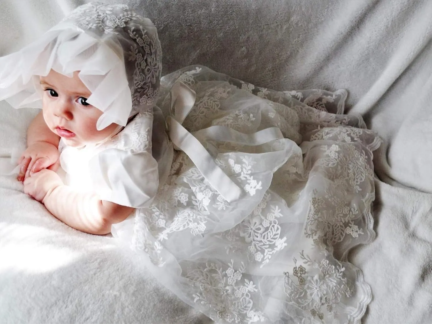 Glamulice Baby Girls Christening Baptism Dress Newborn Floral Embroidered Lace Dresses for Toddler
