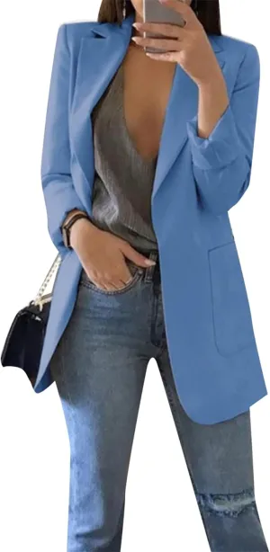 GORIFE Women Long Sleeve Lapel Blazers Jacket Loose Work Office Blazers Coat with Pockets