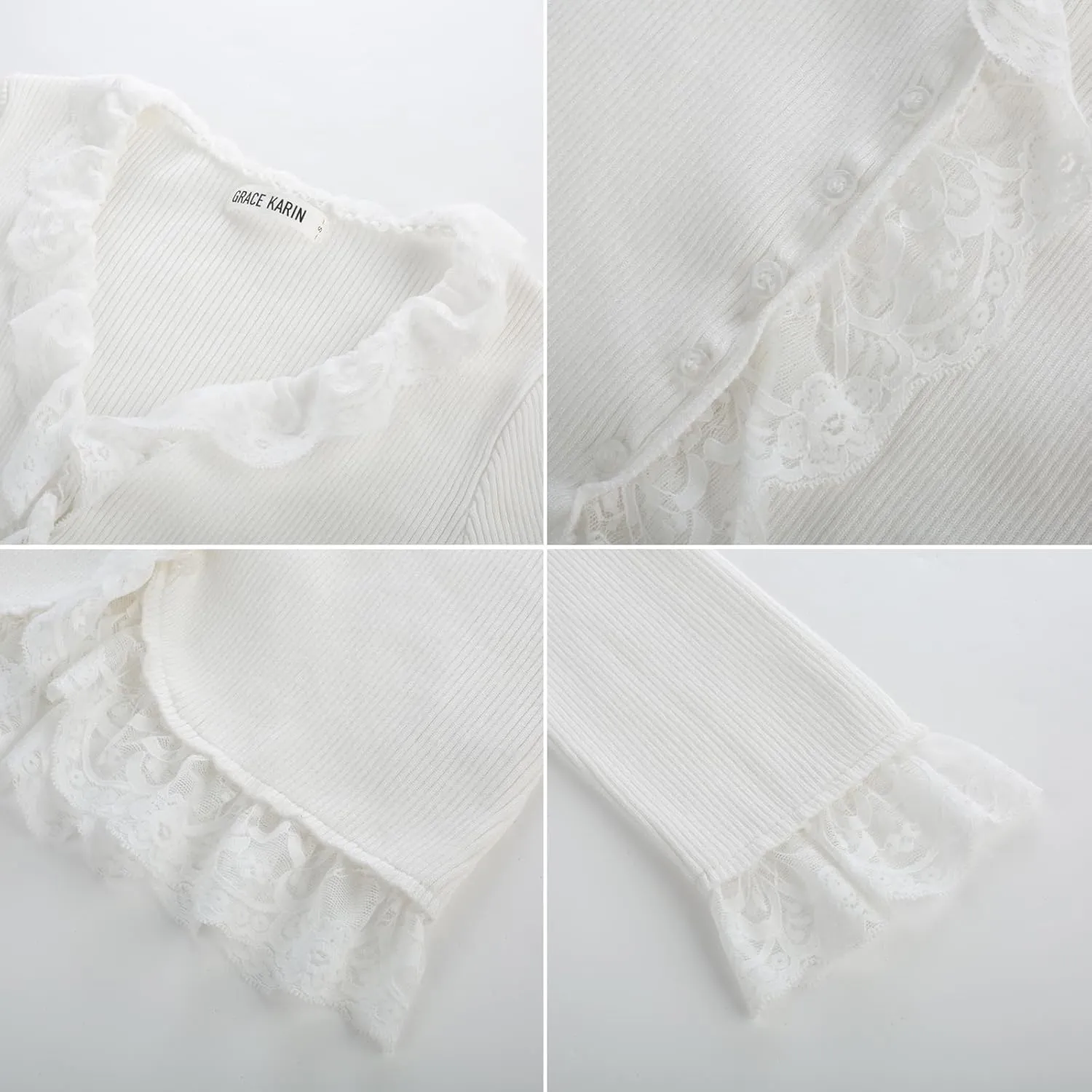 GRACE KARIN Lightweight Cardigan Sweaters for Women 2025 3/4 Sleeve Lace Button Open Front Bolero Shrug
