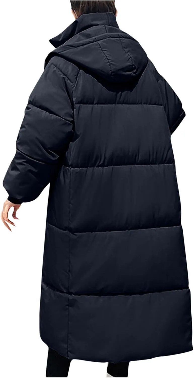 HGps8w Long Quilted Coats for Women Loose Maxi Lenght Winter Overcoat Thicken Warm Padded Down Hooded Puffer Jacket Outerwear