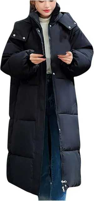 HGps8w Long Quilted Coats for Women Loose Maxi Lenght Winter Overcoat Thicken Warm Padded Down Hooded Puffer Jacket Outerwear