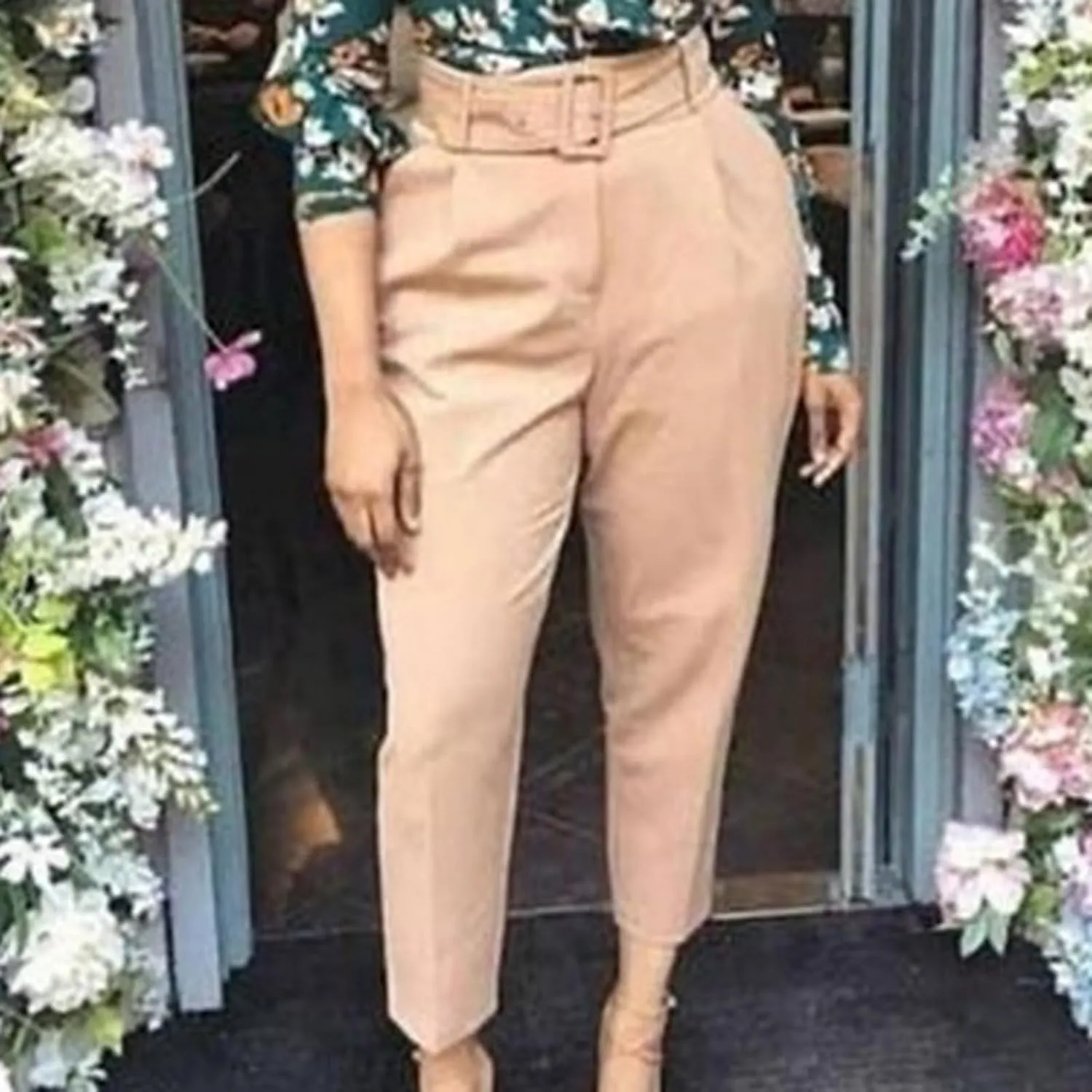 HGps8w Women's High Waisted Suit Pants with Belt Classic Fit Solid Color Straight Leg Business Work Office Dress Trousers