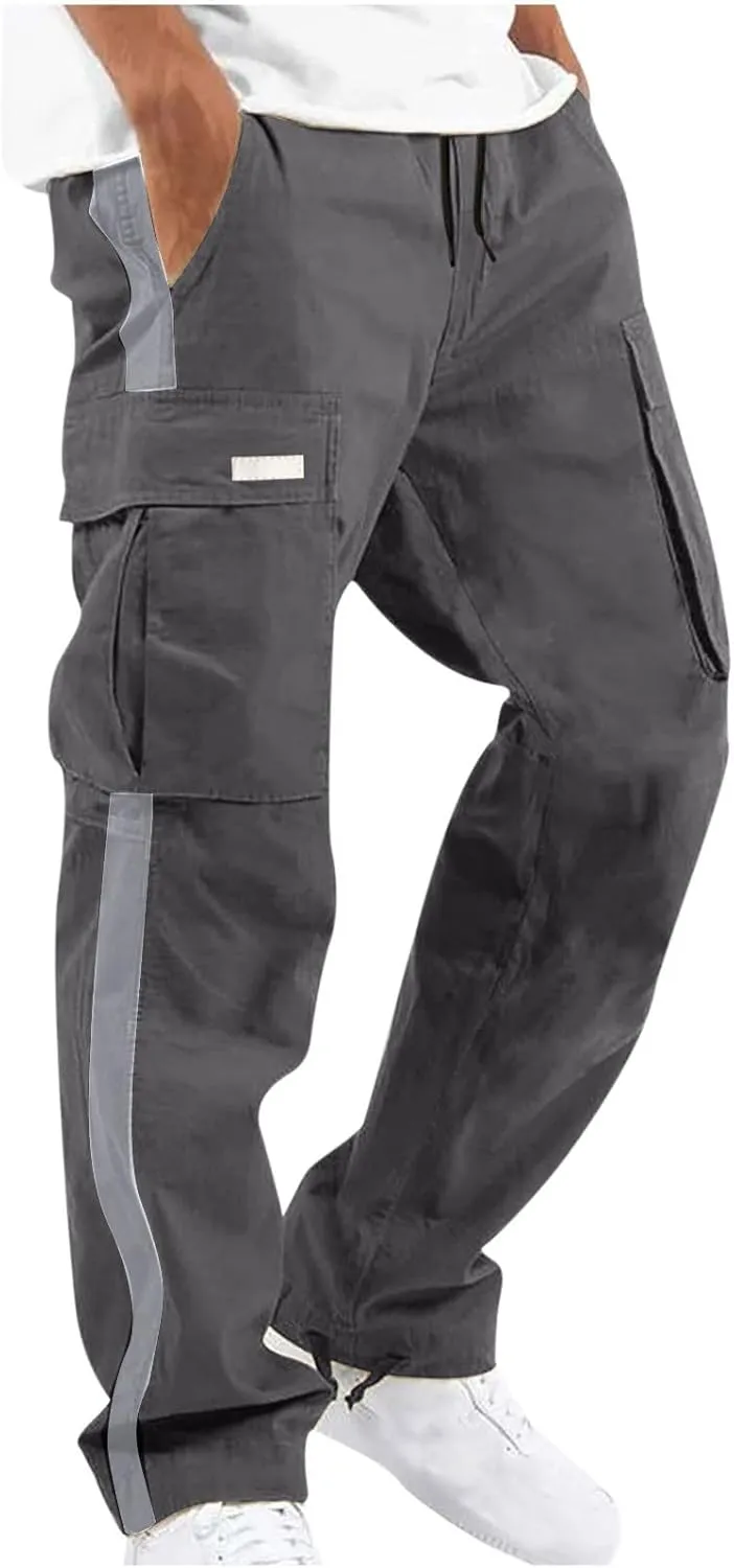 Hiking Pants for Men Stylish Splice Cargo Pants Multi-Pocket Straight Leg Cargo Trousers Relax Fit Workout Track Pant
