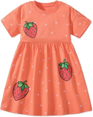 HILEELANG Girls Easter Short Sleeve Dress Spring Summer Cotton Casual Printed Jersey Shirt Dresses