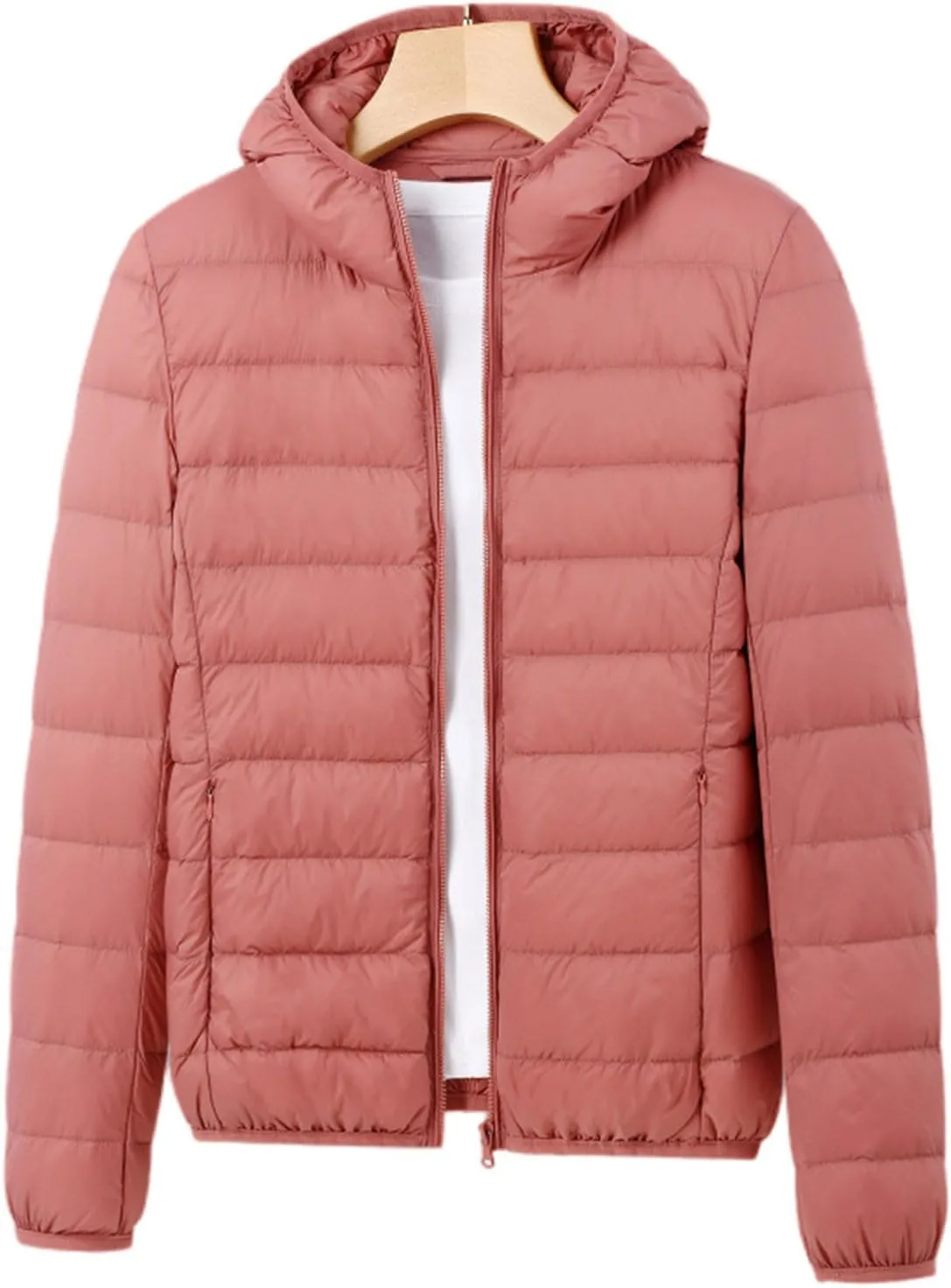 hlysgo Women Lightweight Down Puffer Jacket, Womens Hooded Packable Winter Jacket Slim Fit Quilted Coats Outwear