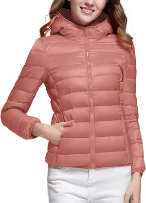 hlysgo Women Lightweight Down Puffer Jacket, Womens Hooded Packable Winter Jacket Slim Fit Quilted Coats Outwear