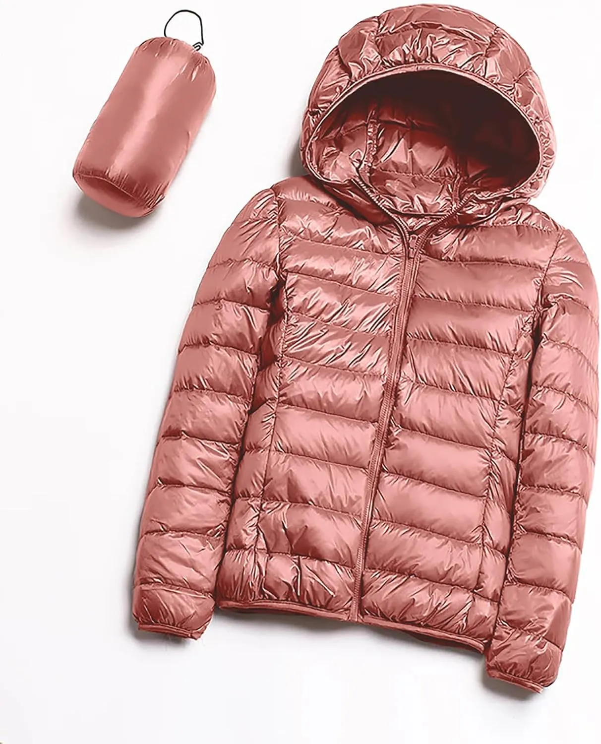 hlysgo Women Lightweight Down Puffer Jacket, Womens Hooded Packable Winter Jacket Slim Fit Quilted Coats Outwear