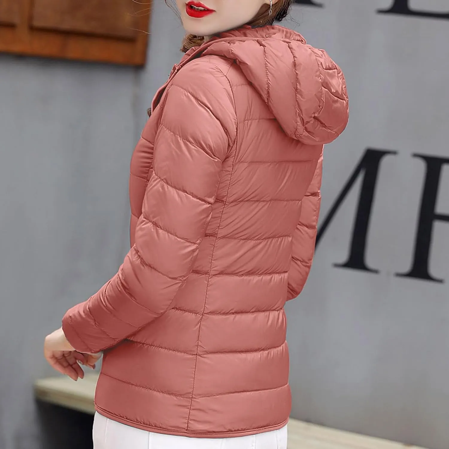 hlysgo Women Lightweight Down Puffer Jacket, Womens Hooded Packable Winter Jacket Slim Fit Quilted Coats Outwear