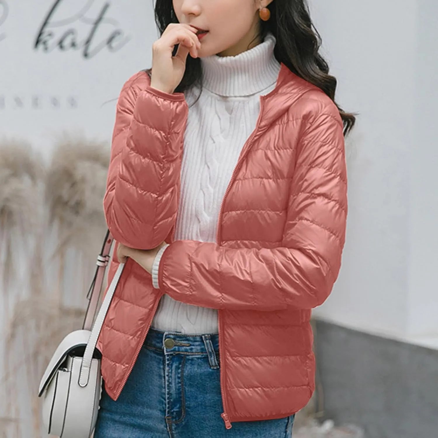 hlysgo Women Lightweight Down Puffer Jacket, Womens Hooded Packable Winter Jacket Slim Fit Quilted Coats Outwear