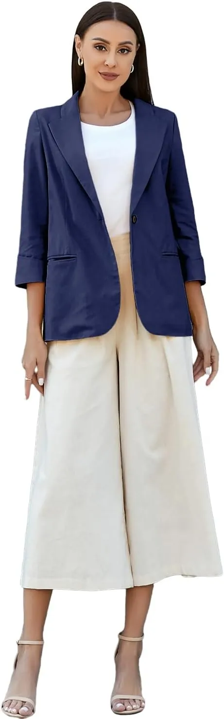 IDEALSANXUN Linen Blazer Women 3/4 Sleeve Lightweight Spring Summer Blazer Jackets