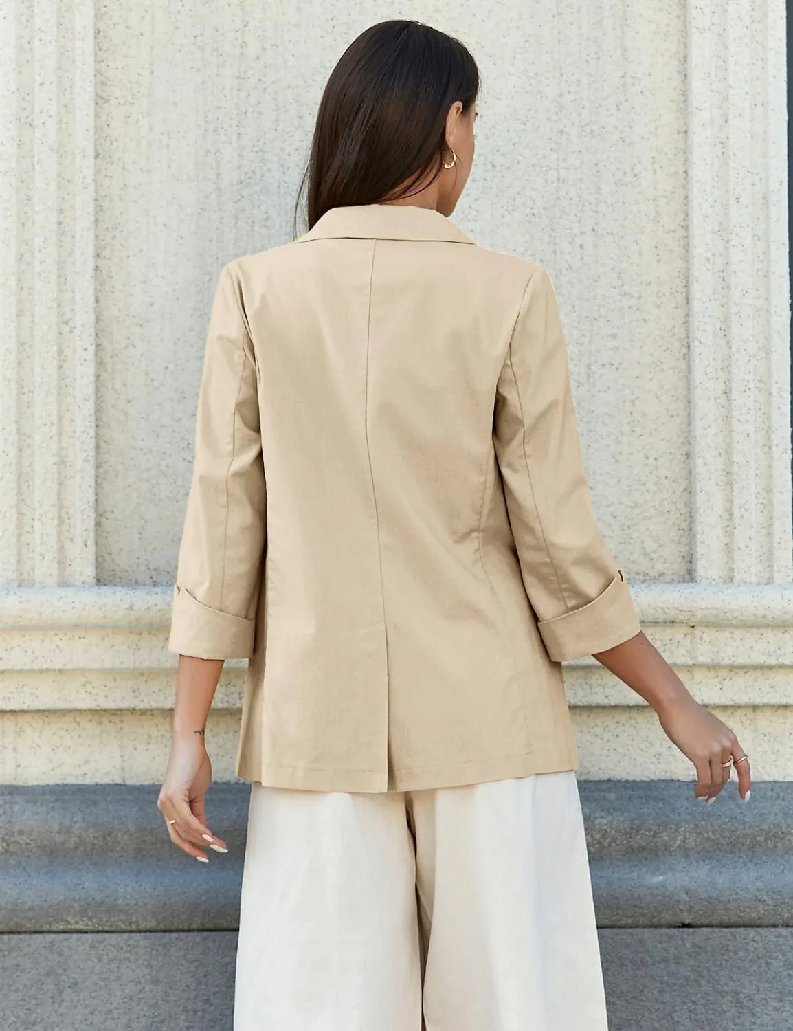IDEALSANXUN Linen Blazer Women 3/4 Sleeve Lightweight Spring Summer Blazer Jackets