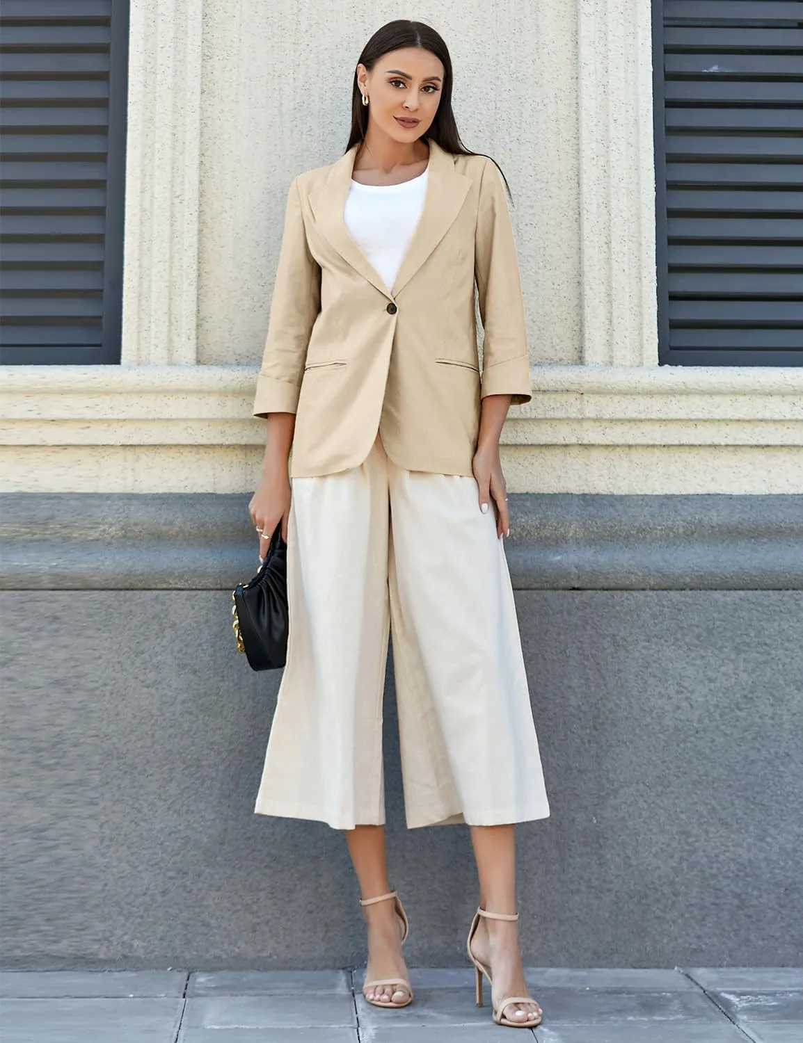 IDEALSANXUN Linen Blazer Women 3/4 Sleeve Lightweight Spring Summer Blazer Jackets