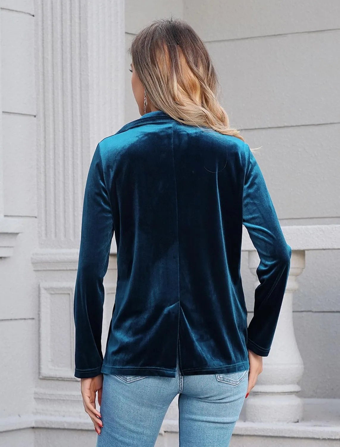 IDOPIP Women's Velvet Blazer Jacket Long Sleeve Lapel Open Front Cardigan Coat Casual Office Blazer Jacket Suits with Pockets