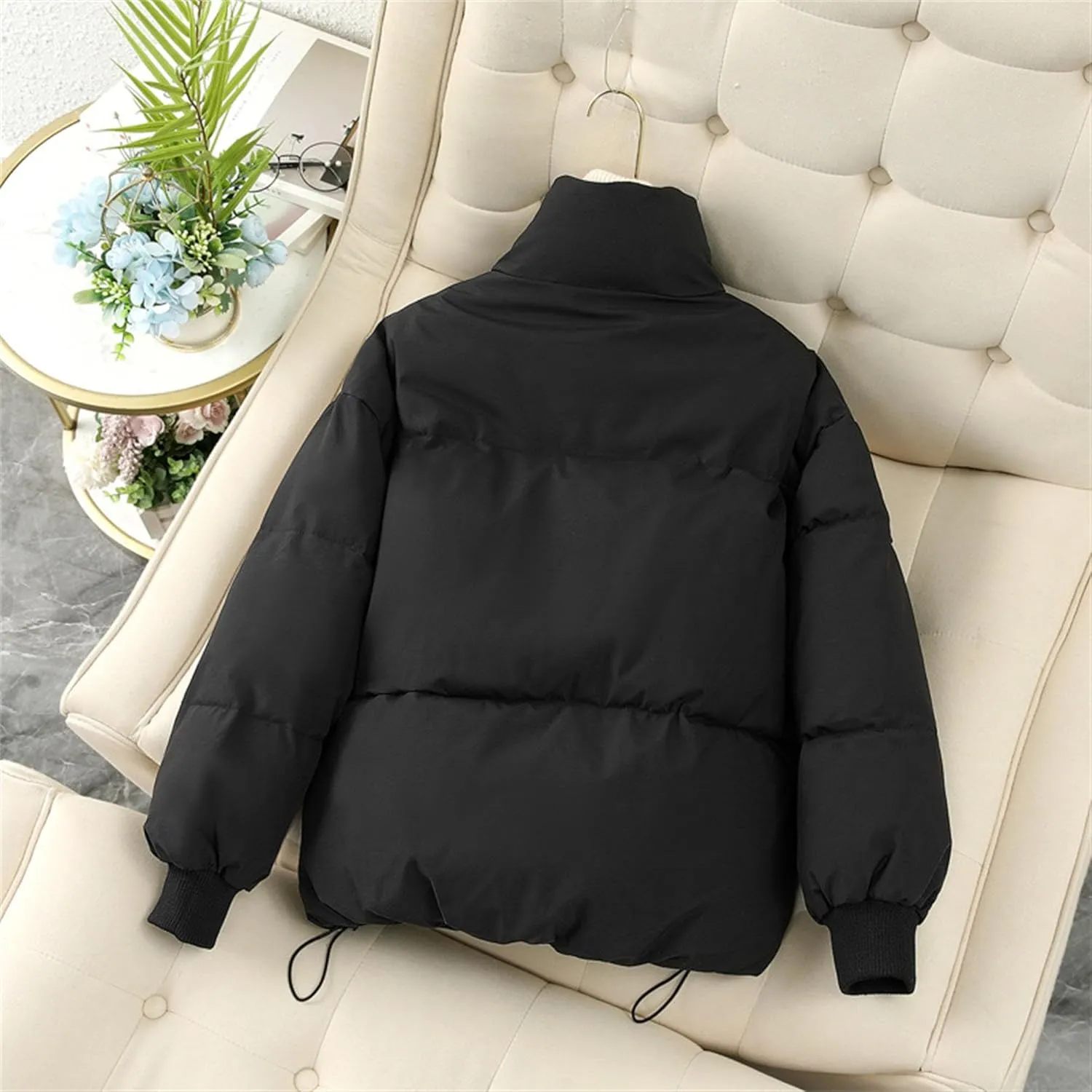 JEsilunmaMY Women's Thicken Short Puffer Jacket Stand Collar Casual Loose Down Coats Warm Winter Insulated Padded Coat