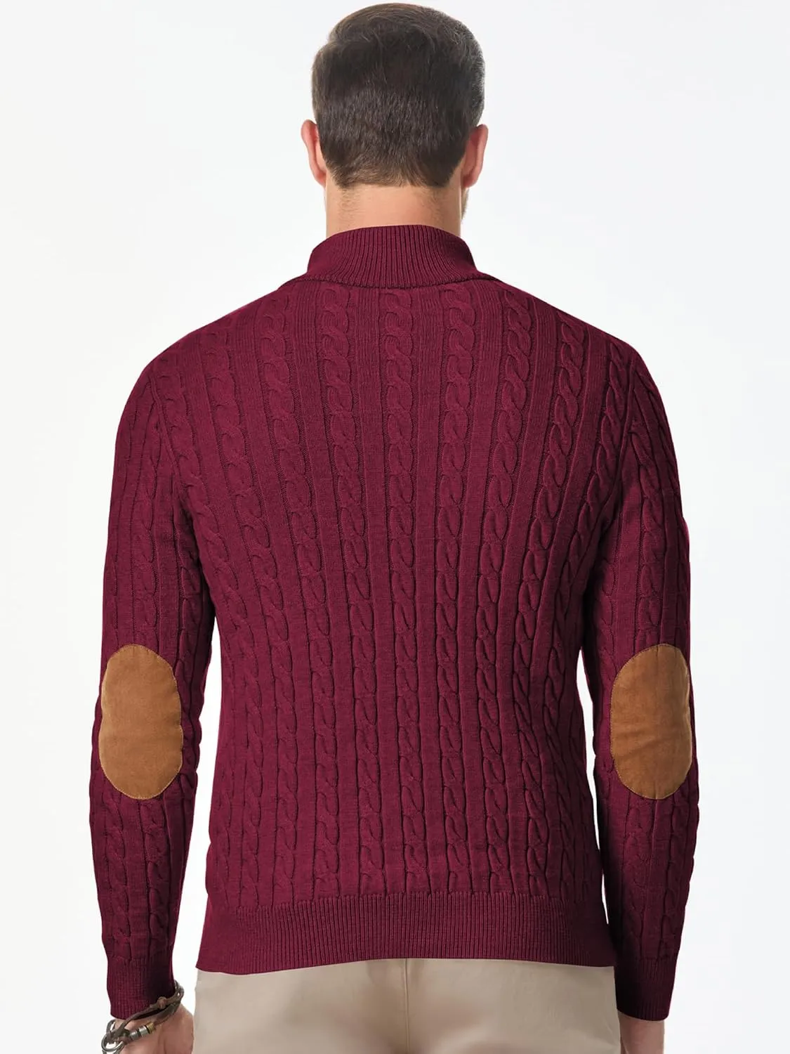 JMIERR Men's Cable Knit Pullover Sweater Casual Long Sleeve Stand Collar Button Knitted Sweaters