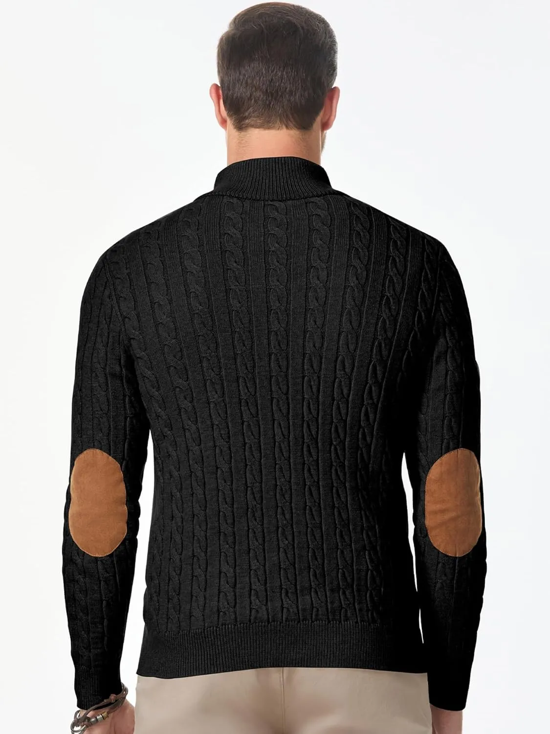 JMIERR Men's Cable Knit Pullover Sweater Casual Long Sleeve Stand Collar Button Knitted Sweaters