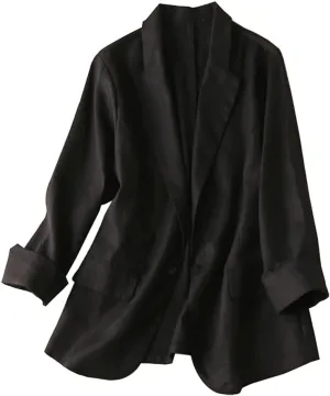 Kinghua Womens 100% Linen One Button Blazer Casual 3/4 Sleeve Lapel Blazer Jackets