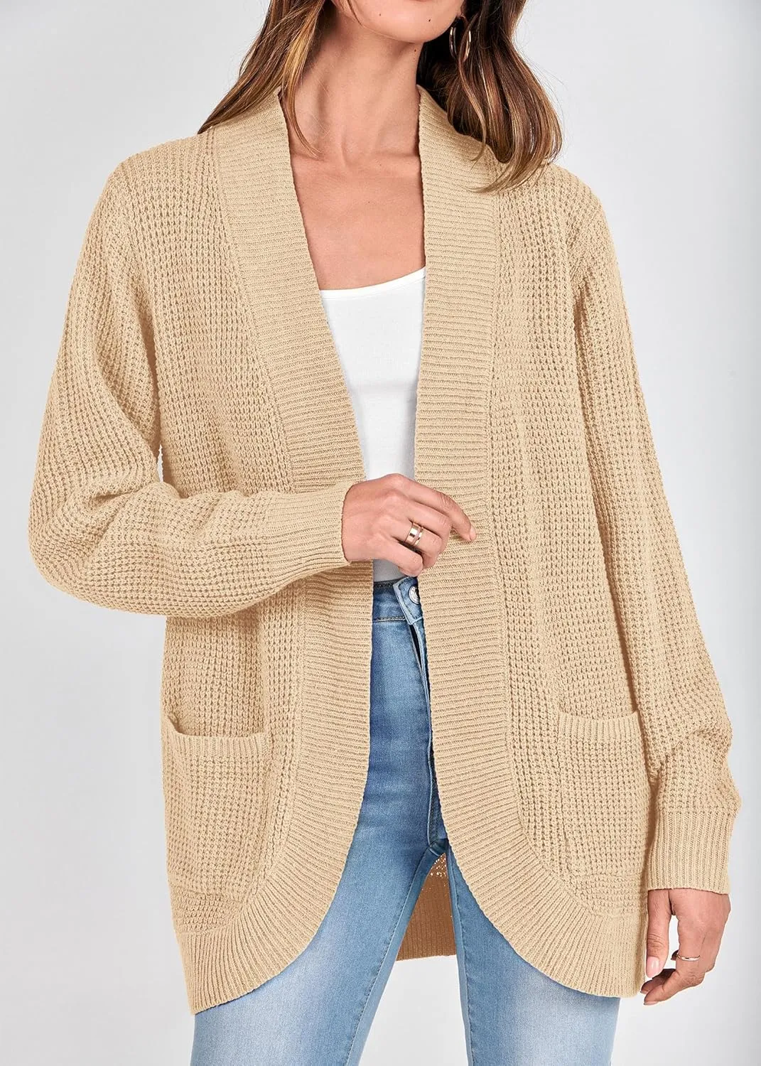 KIRUNDO Cardigan Sweaters for Women 2024 Fall Open Front Long Sleeve Loose Lightweight Knit Sweater Coat with Pockets