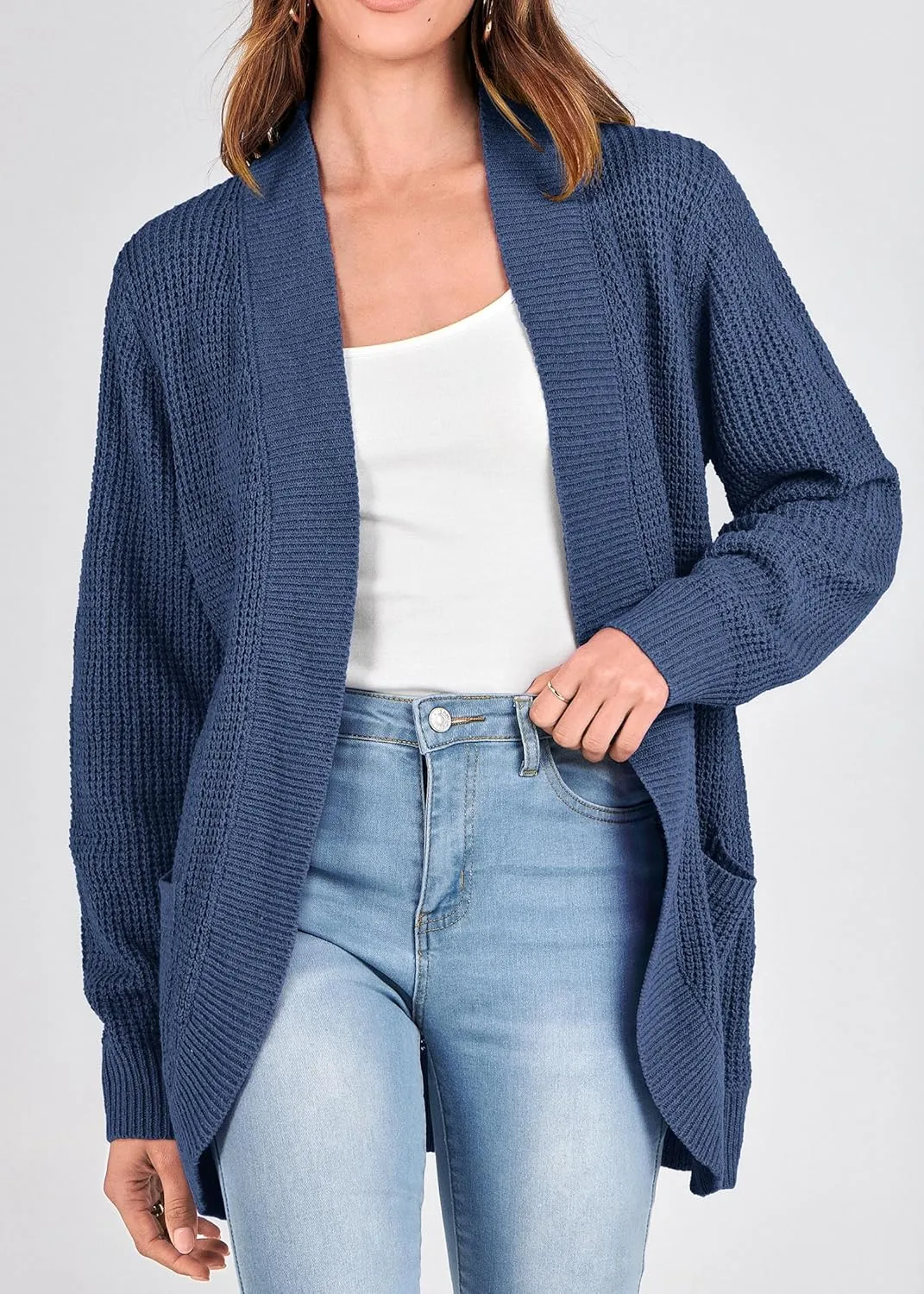 KIRUNDO Cardigan Sweaters for Women 2024 Fall Open Front Long Sleeve Loose Lightweight Knit Sweater Coat with Pockets