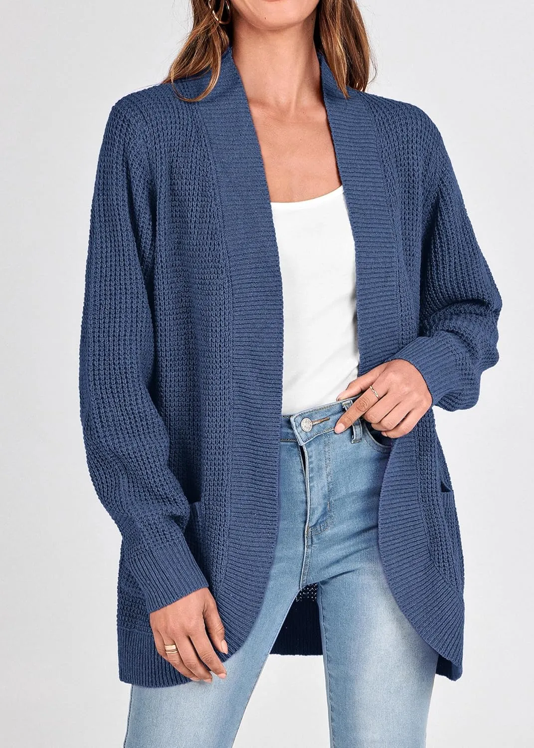 KIRUNDO Cardigan Sweaters for Women 2024 Fall Open Front Long Sleeve Loose Lightweight Knit Sweater Coat with Pockets