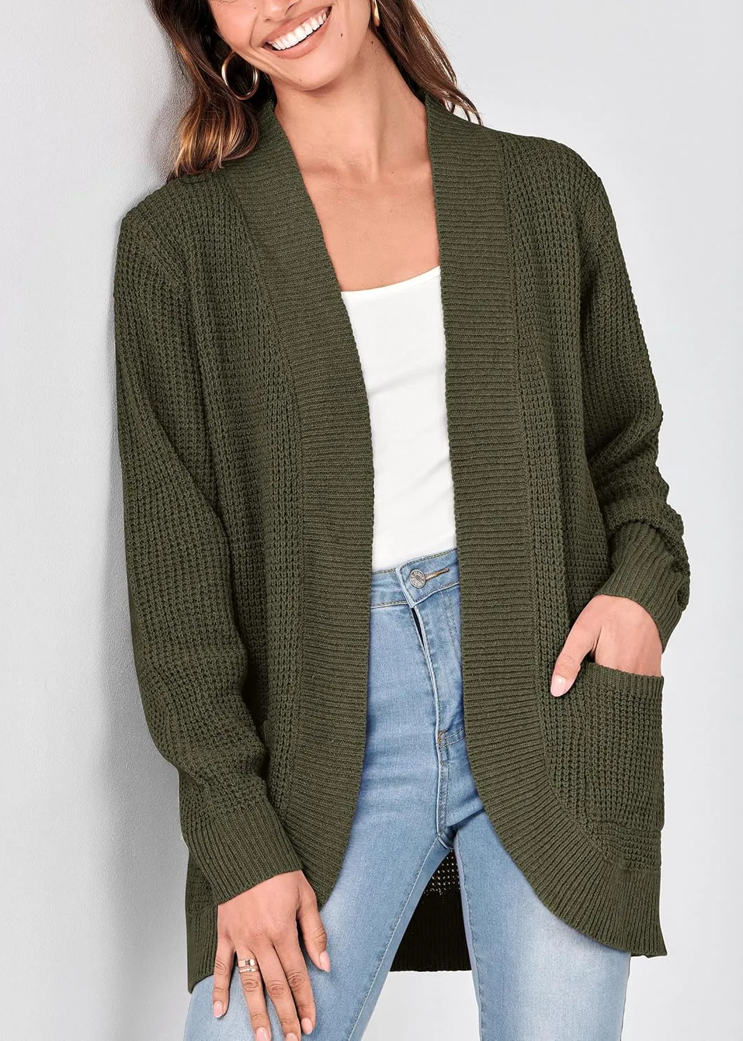 KIRUNDO Cardigan Sweaters for Women 2024 Fall Open Front Long Sleeve Loose Lightweight Knit Sweater Coat with Pockets