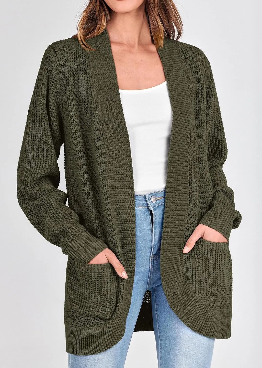 KIRUNDO Cardigan Sweaters for Women 2024 Fall Open Front Long Sleeve Loose Lightweight Knit Sweater Coat with Pockets
