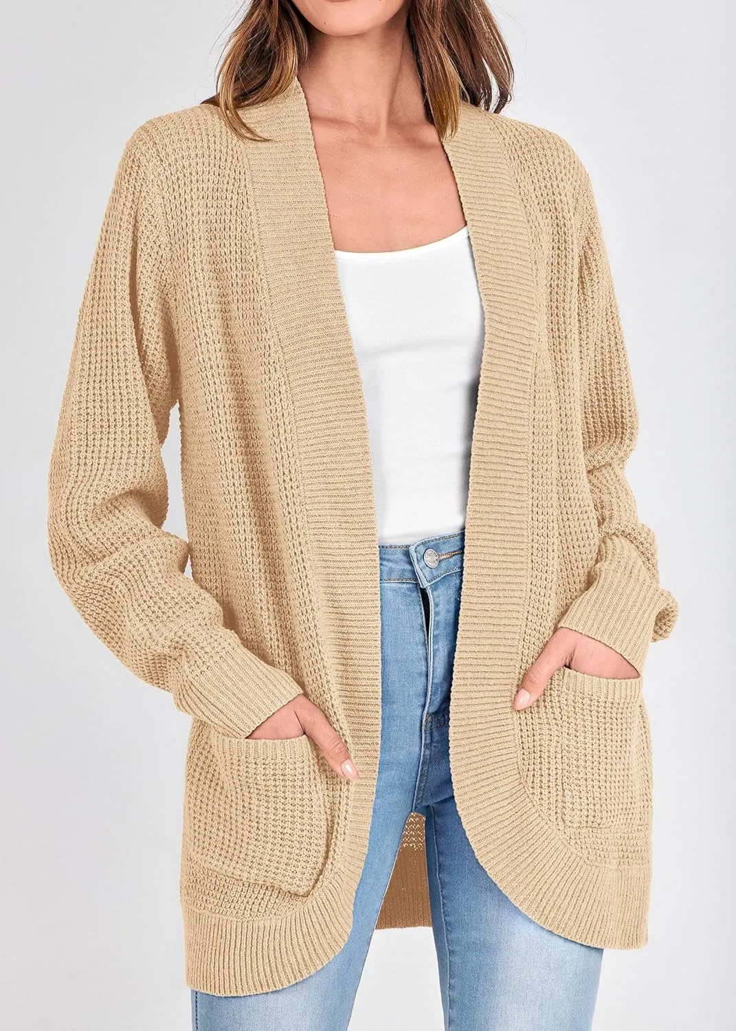 KIRUNDO Cardigan Sweaters for Women 2024 Fall Open Front Long Sleeve Loose Lightweight Knit Sweater Coat with Pockets