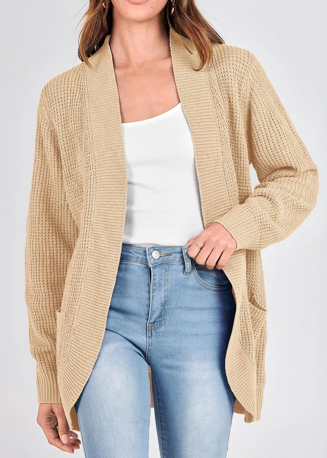 KIRUNDO Cardigan Sweaters for Women 2024 Fall Open Front Long Sleeve Loose Lightweight Knit Sweater Coat with Pockets