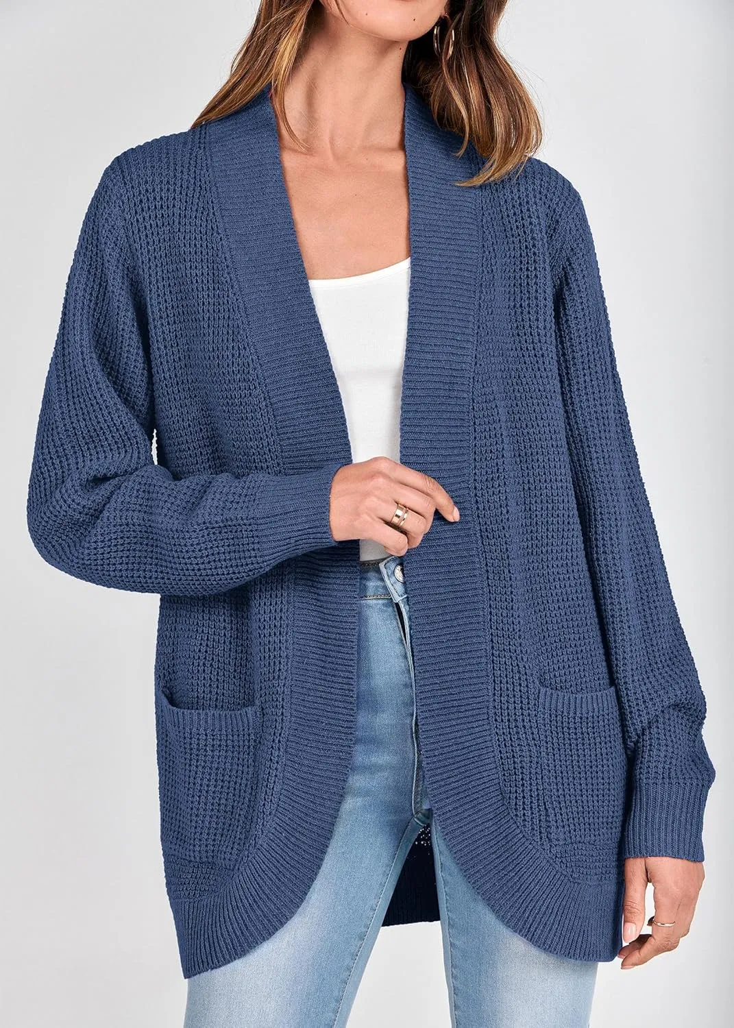 KIRUNDO Cardigan Sweaters for Women 2024 Fall Open Front Long Sleeve Loose Lightweight Knit Sweater Coat with Pockets