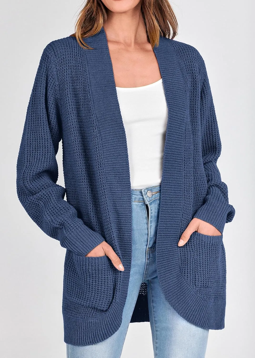 KIRUNDO Cardigan Sweaters for Women 2024 Fall Open Front Long Sleeve Loose Lightweight Knit Sweater Coat with Pockets