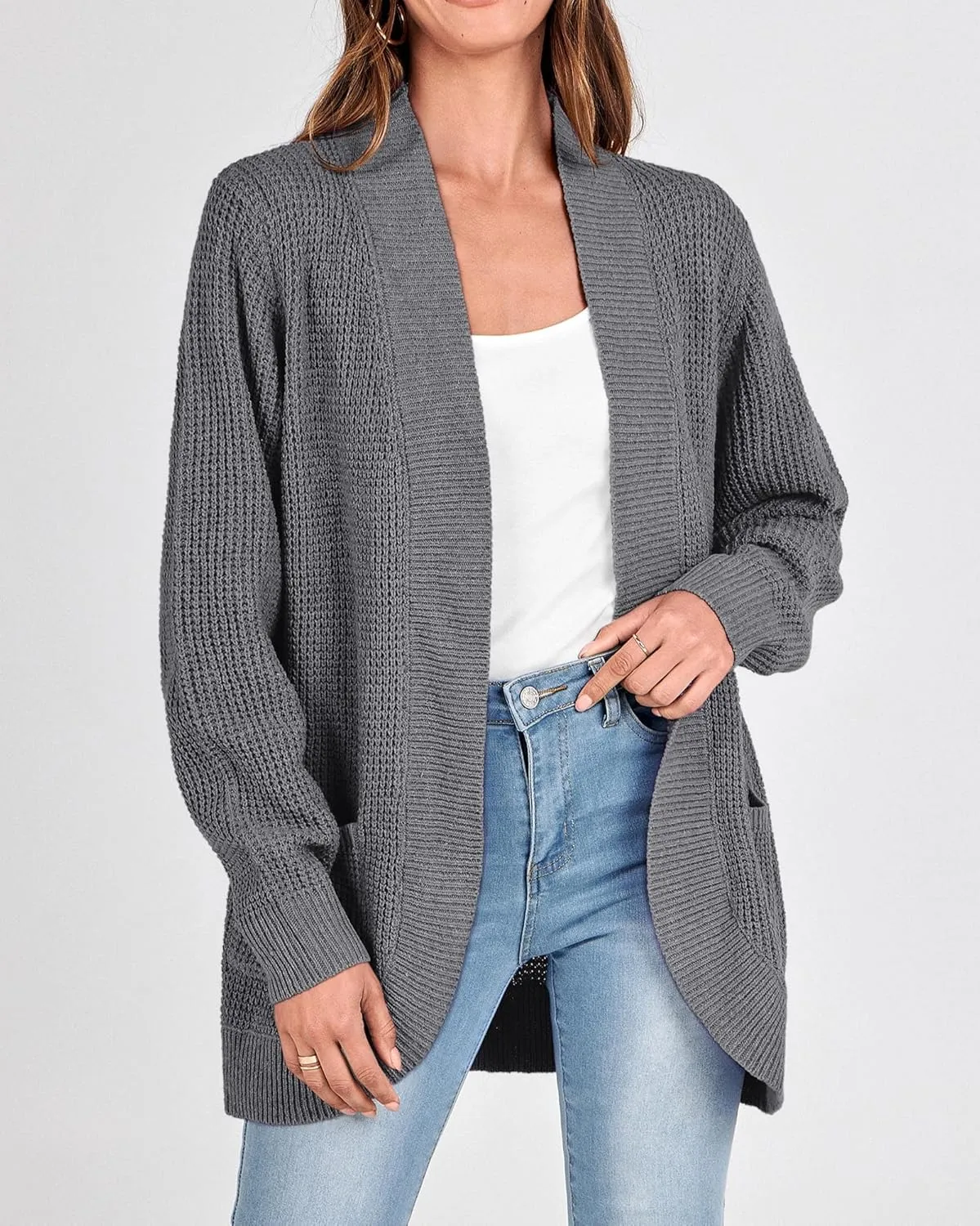 KIRUNDO Cardigan Sweaters for Women 2024 Fall Open Front Long Sleeve Loose Lightweight Knit Sweater Coat with Pockets
