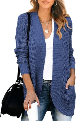KIRUNDO Cardigan Sweaters for Women 2024 Fall Open Front Long Sleeve Loose Lightweight Knit Sweater Coat with Pockets