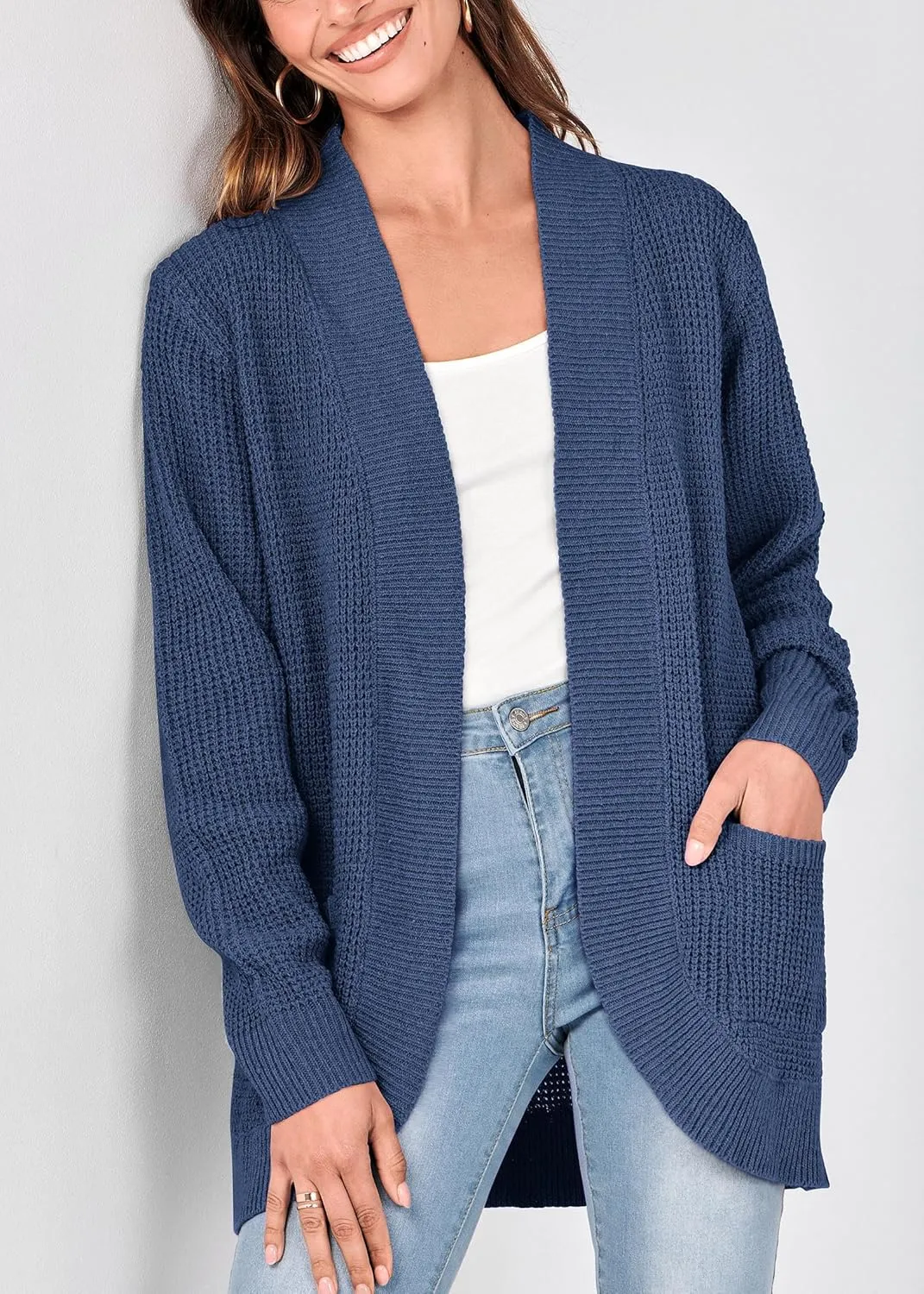 KIRUNDO Cardigan Sweaters for Women 2024 Fall Open Front Long Sleeve Loose Lightweight Knit Sweater Coat with Pockets