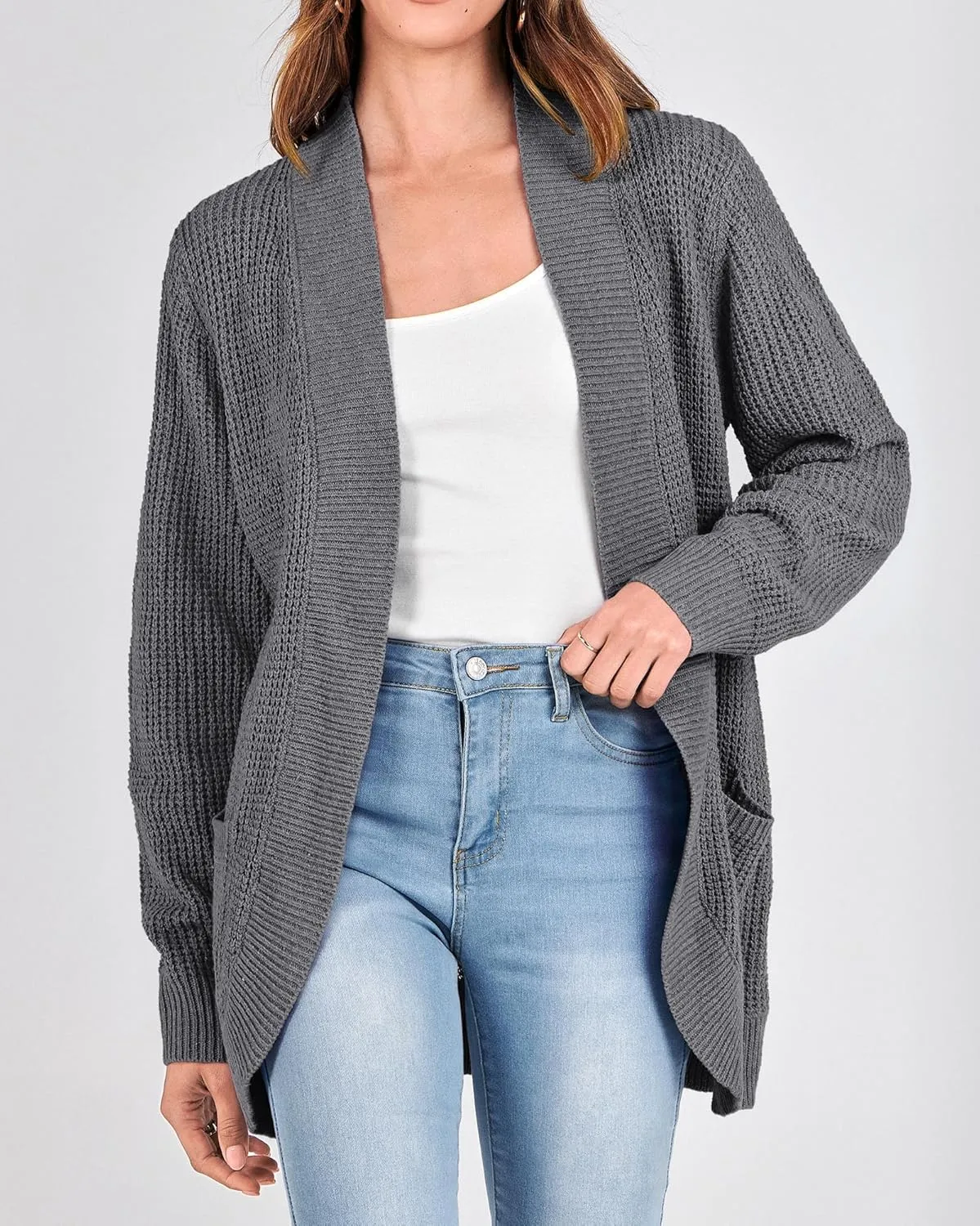 KIRUNDO Cardigan Sweaters for Women 2024 Fall Open Front Long Sleeve Loose Lightweight Knit Sweater Coat with Pockets