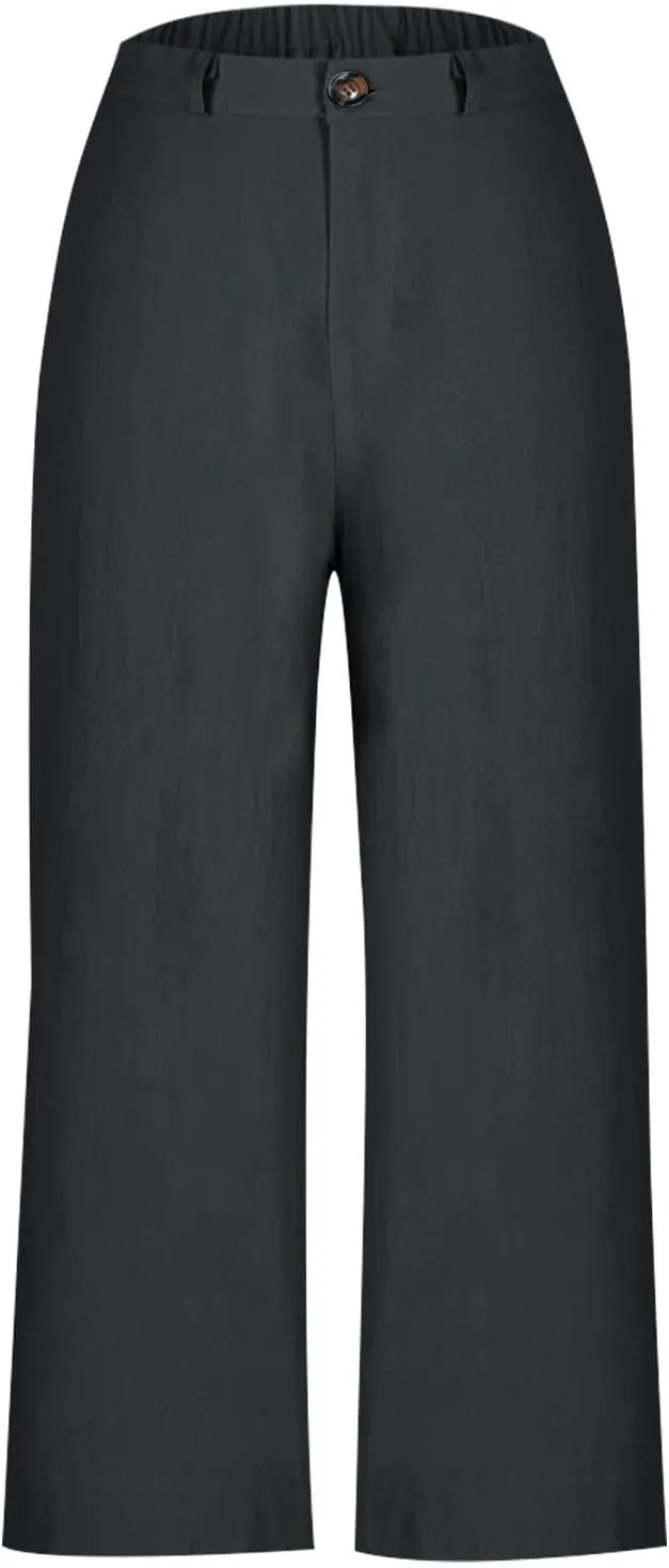lcziwo Women Cropped Work Pants Elastic Waisted Flared Wide Leg Pants Baggy Business Casual Trousers Straight Leg Pants