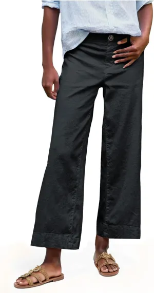 lcziwo Women Cropped Work Pants Elastic Waisted Flared Wide Leg Pants Baggy Business Casual Trousers Straight Leg Pants